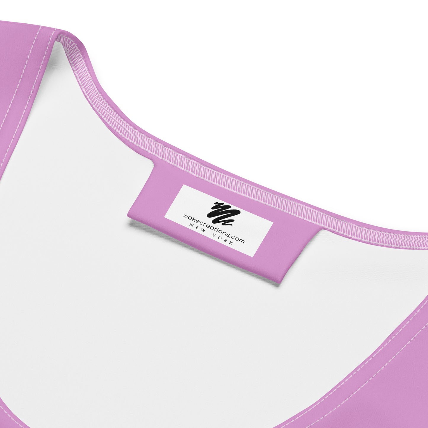 Product label shown of vibrant multi color fuchsia, orange, red and lavender sleeveless striped tank dress.