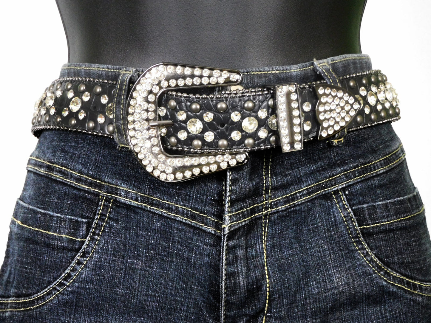 Woke Creations Rhinestone Celebrity Bling Vegan Leather Belt Red