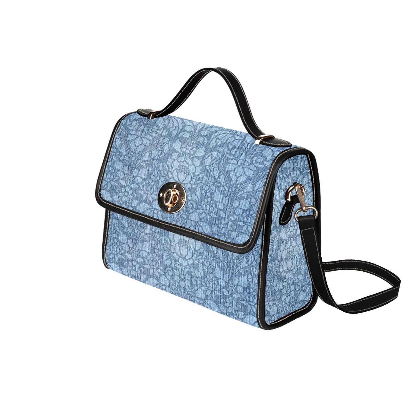 Women's Dark Denim Print Canvas Satchel Crossbody Bag