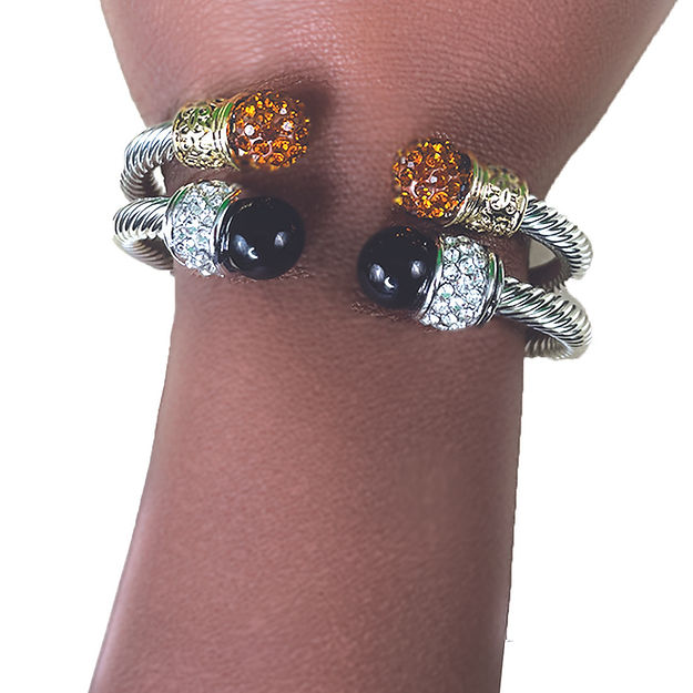 Cable Twist Bangles with Copper Pave CZ and gold plating