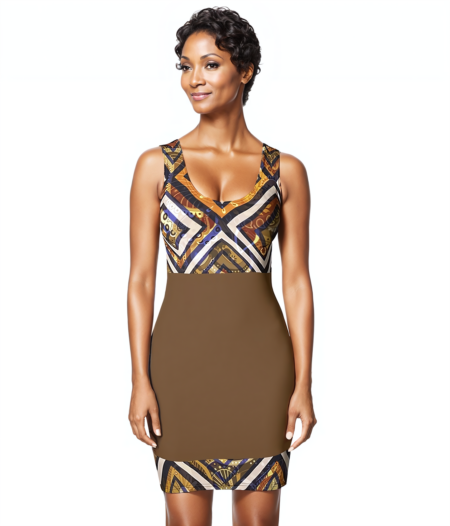 Woke Creations Aztec Geo Bodycon Dress Green