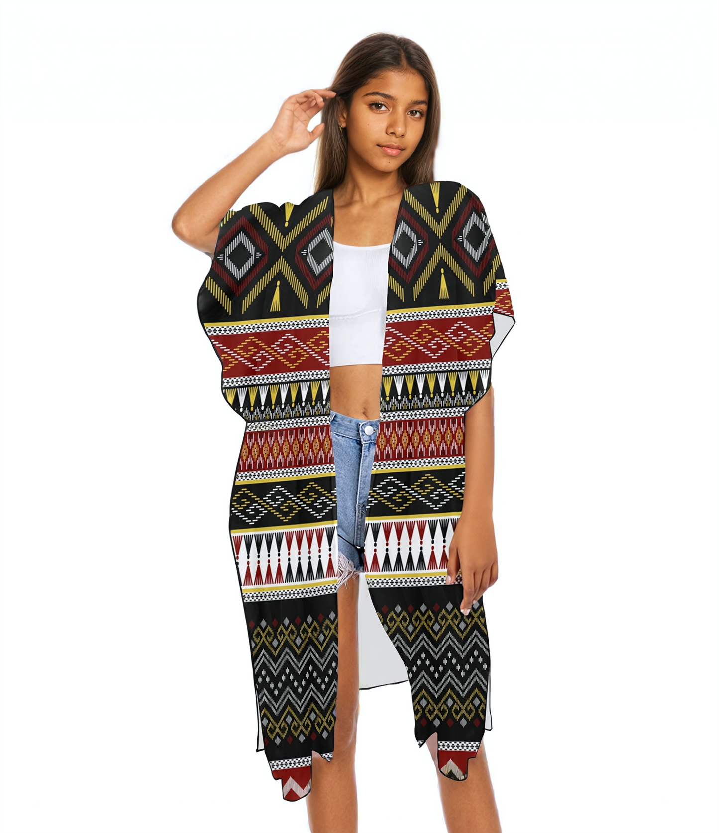 Woke Creations Chiffon Beach Coverups White Graphic Print
