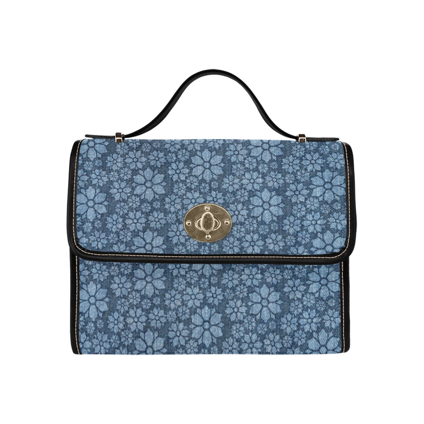 Women's Light Blue Denim Print Canvas Satchel Cross body Bag
