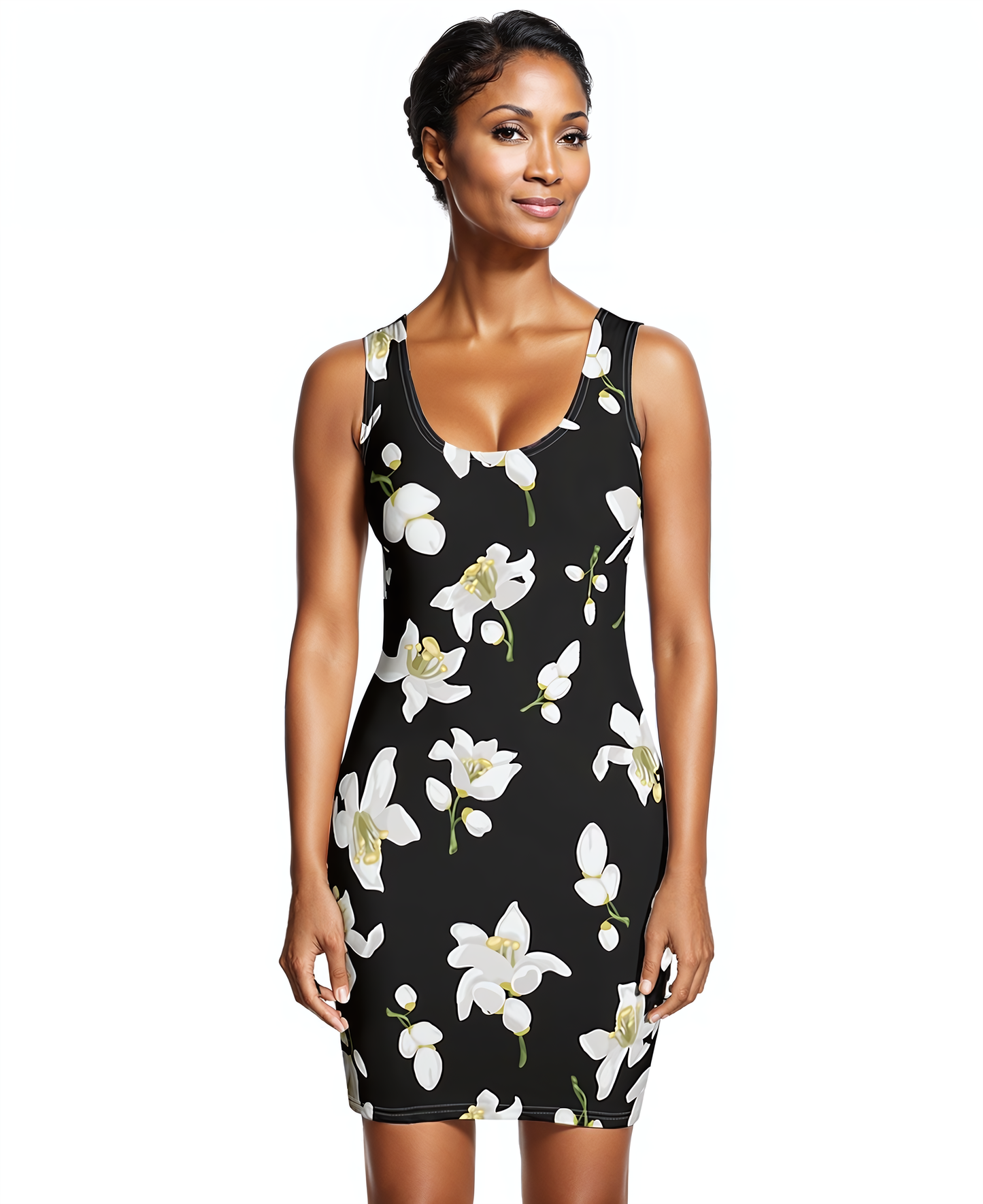 Woke Creations Citrus Floral Statement Print Bodycon Dress