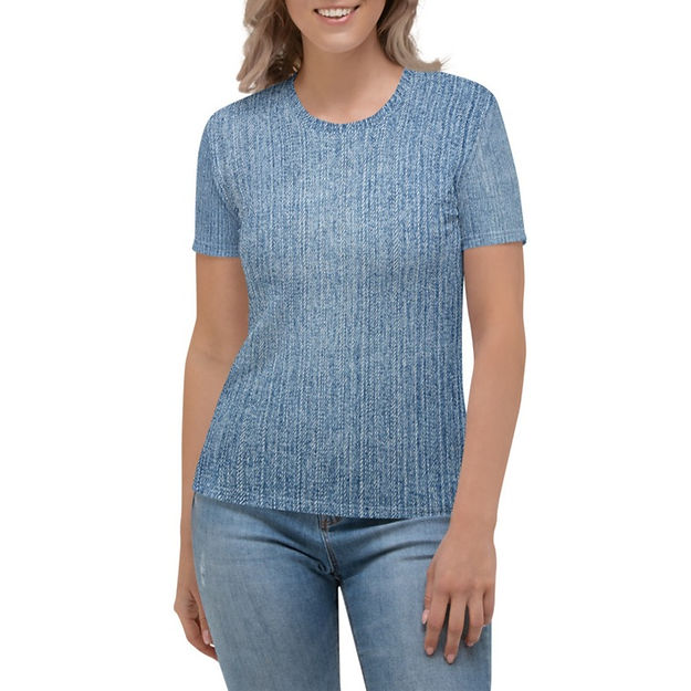 Women's Faux Light Denim Stretch Crewneck Tee