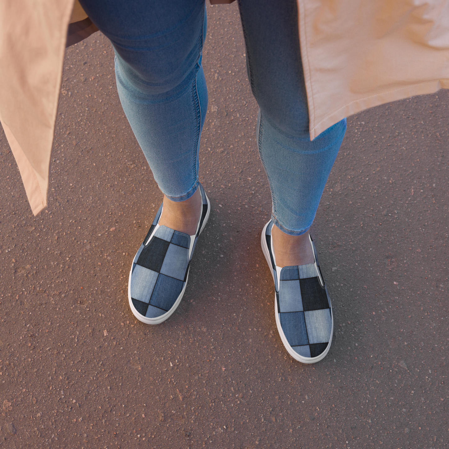 Woke Creations Slip on patchwork denim print canvas sneakers
