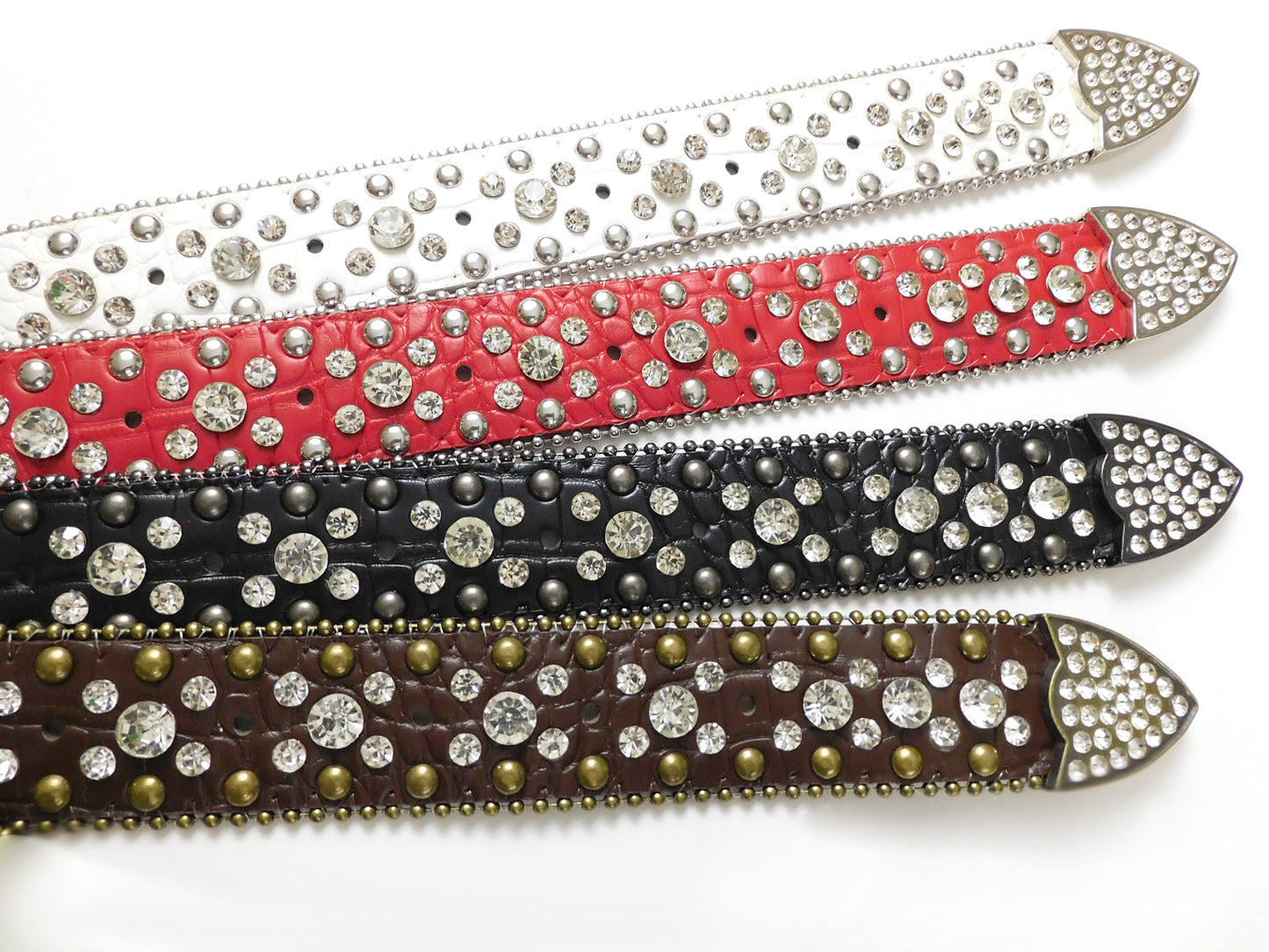 Woke Creations Rhinestone Celebrity Bling Vegan Leather Belt Red
