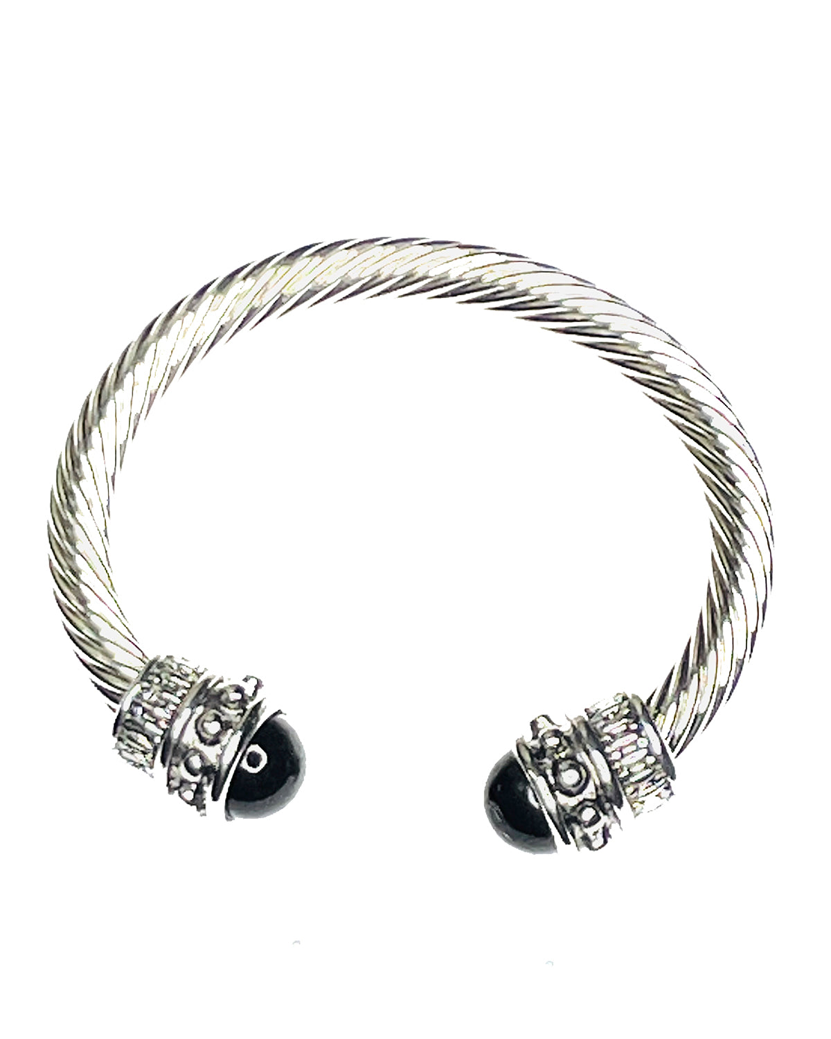 Woke Creations Grand Silver Plated Twisted Cable Bangle Cuff Bracelet with Statement Turquoise