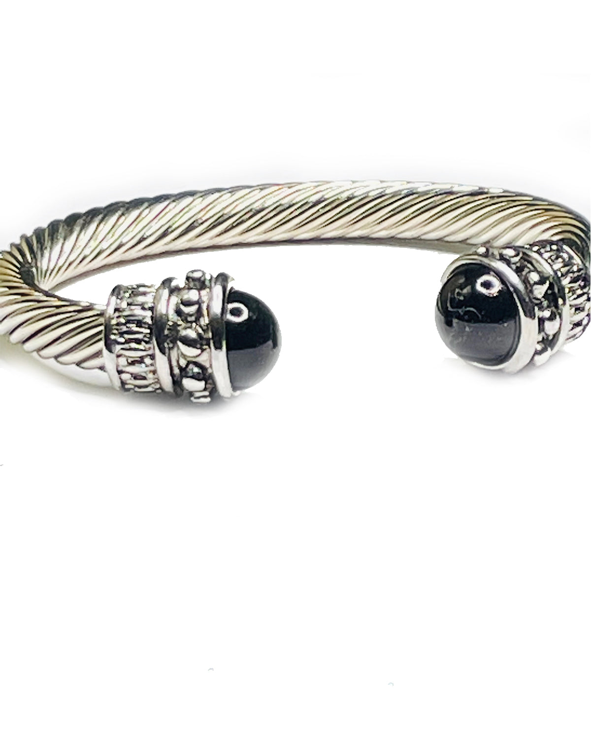 Woke Creations Grand Silver Plated Twisted Cable Bangle Cuff Bracelet with Statement Turquoise