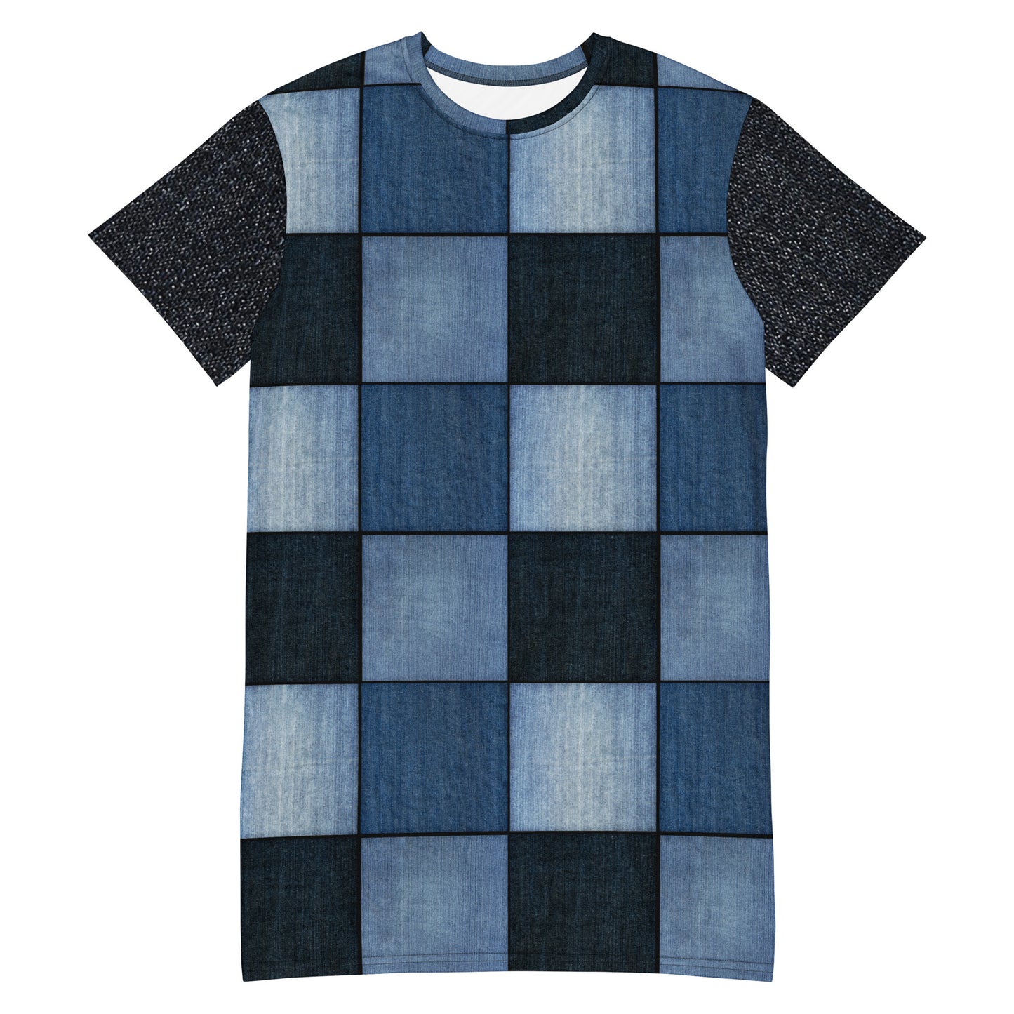 Stretch Denim Patchwork T-Shirt Dress