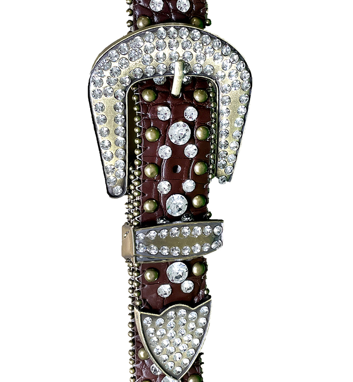 Woke Creations Rhinestone Celebrity Bling Vegan Leather Belt Red
