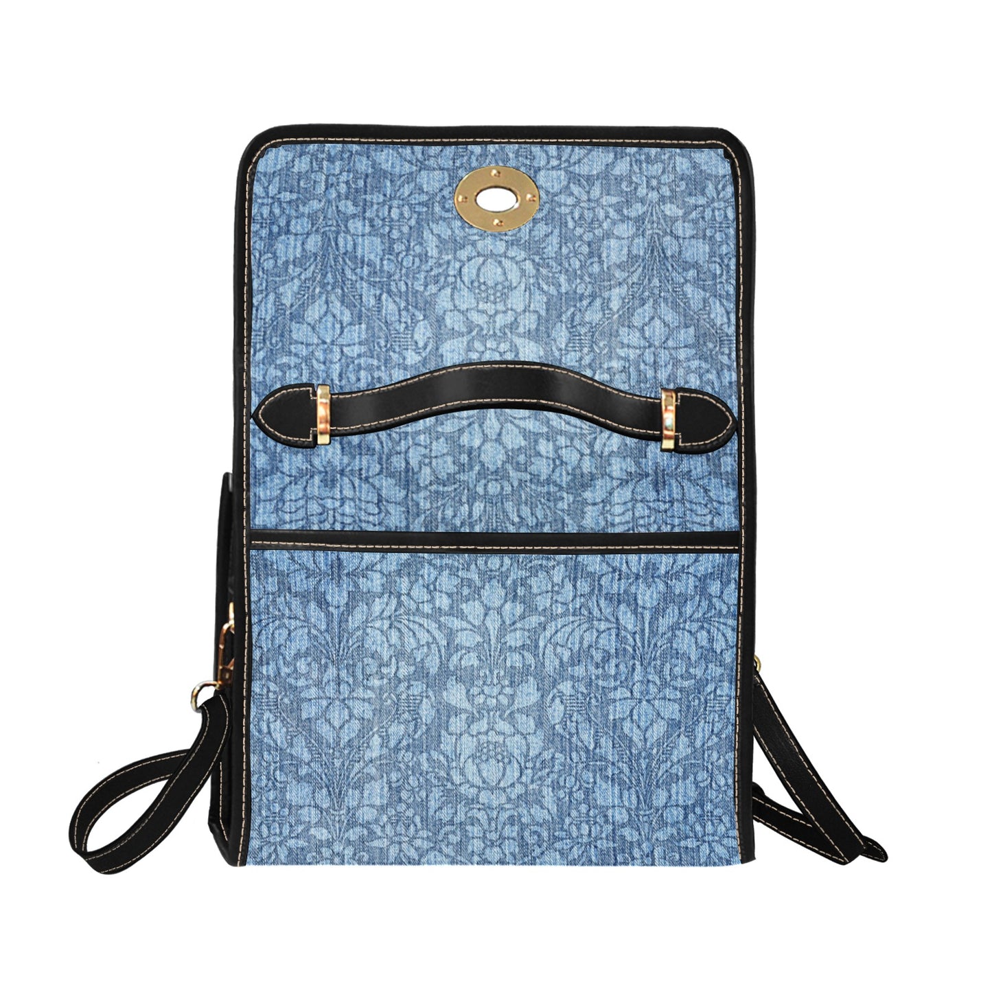Women's Dark Denim Print Canvas Satchel Crossbody Bag