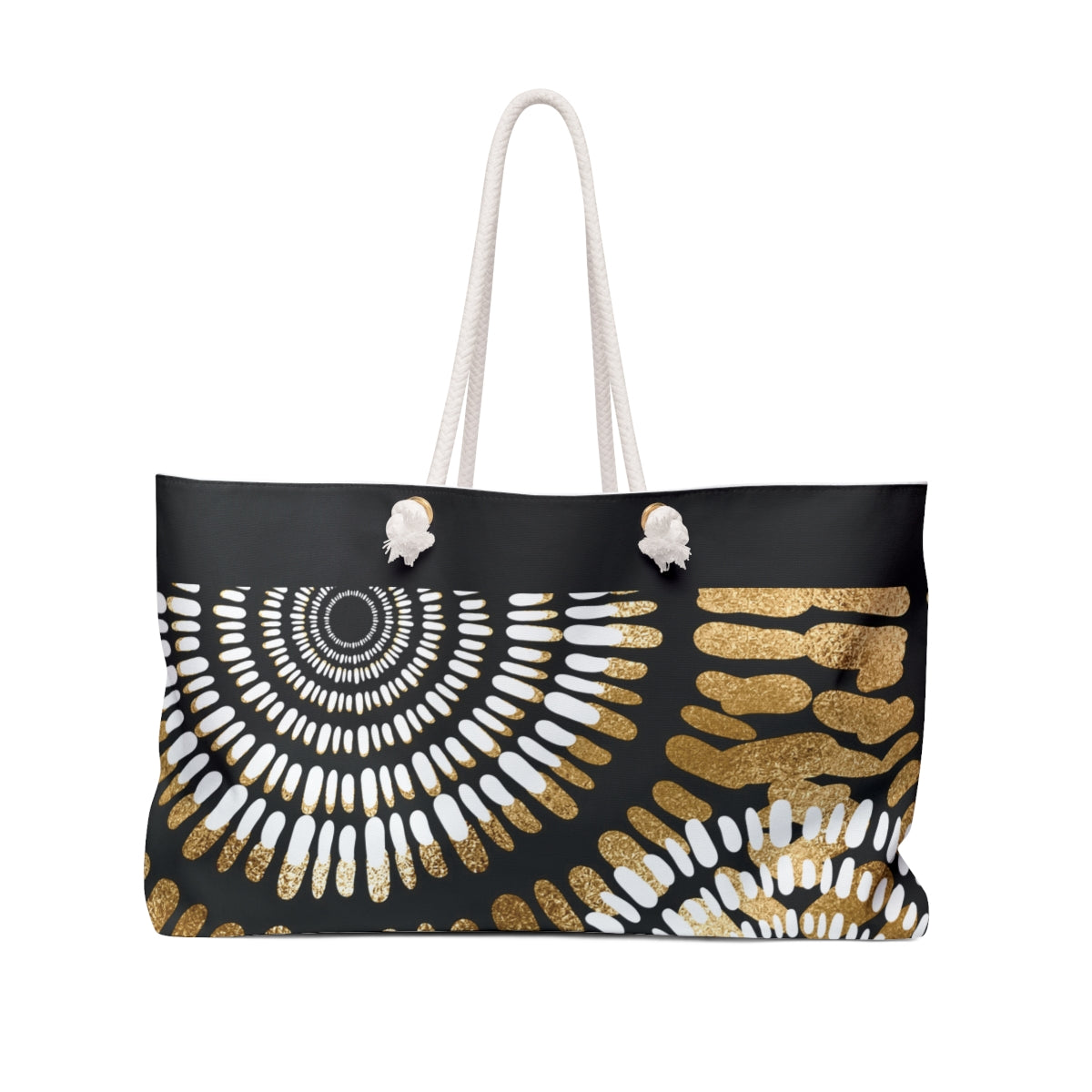 Woke Creations Statement Tote Bag in Black and Gold Starburst Tie Dye