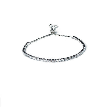 Woke Creations Platinum Plated .925 Silver Tennis Bracelet Adjustable Lariat Style