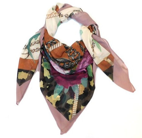 Woke Creations Custom Designed Floral Leopard Print in Chains Scarf