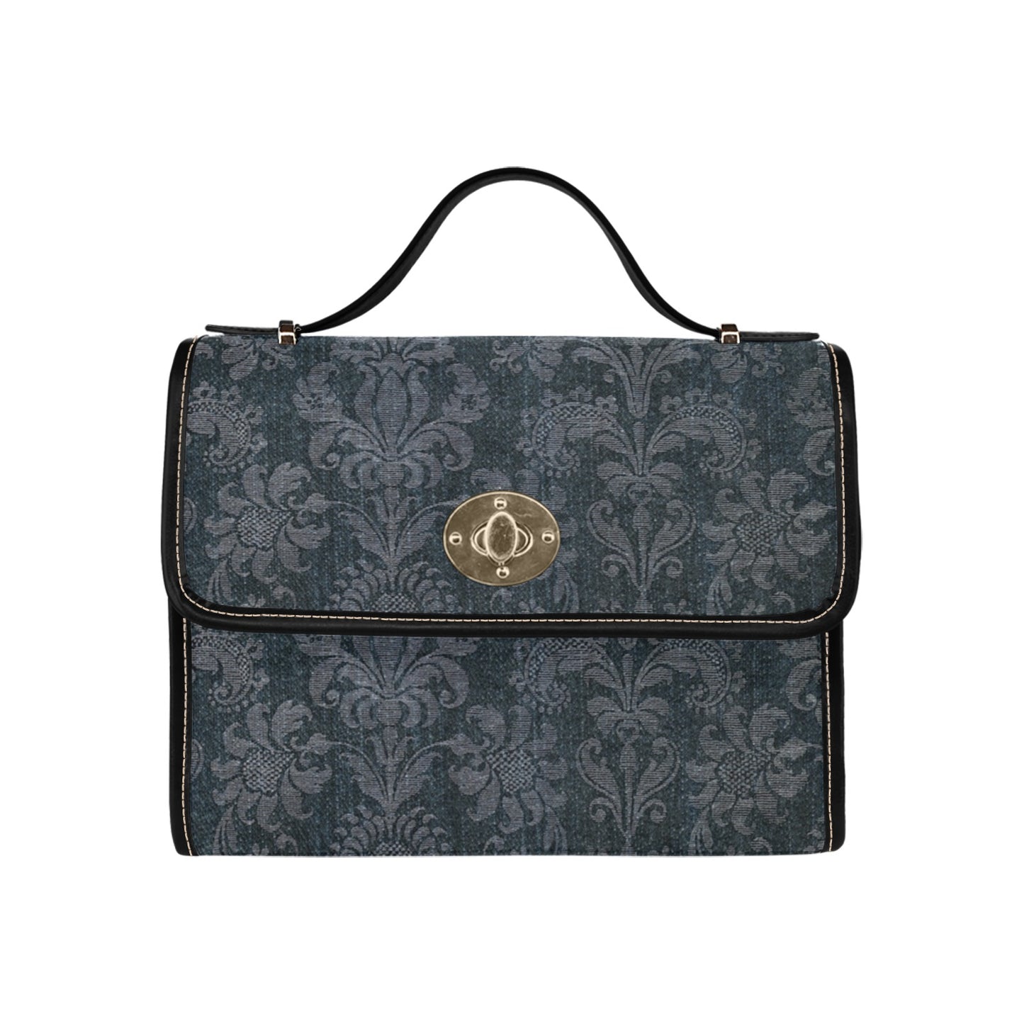 Women's Dark Denim Print Canvas Satchel Crossbody Bag