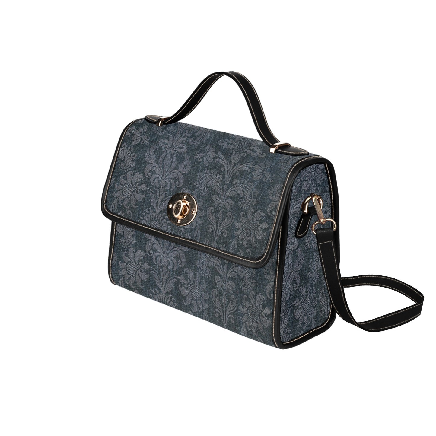 Women's Dark Denim Print Canvas Satchel Crossbody Bag