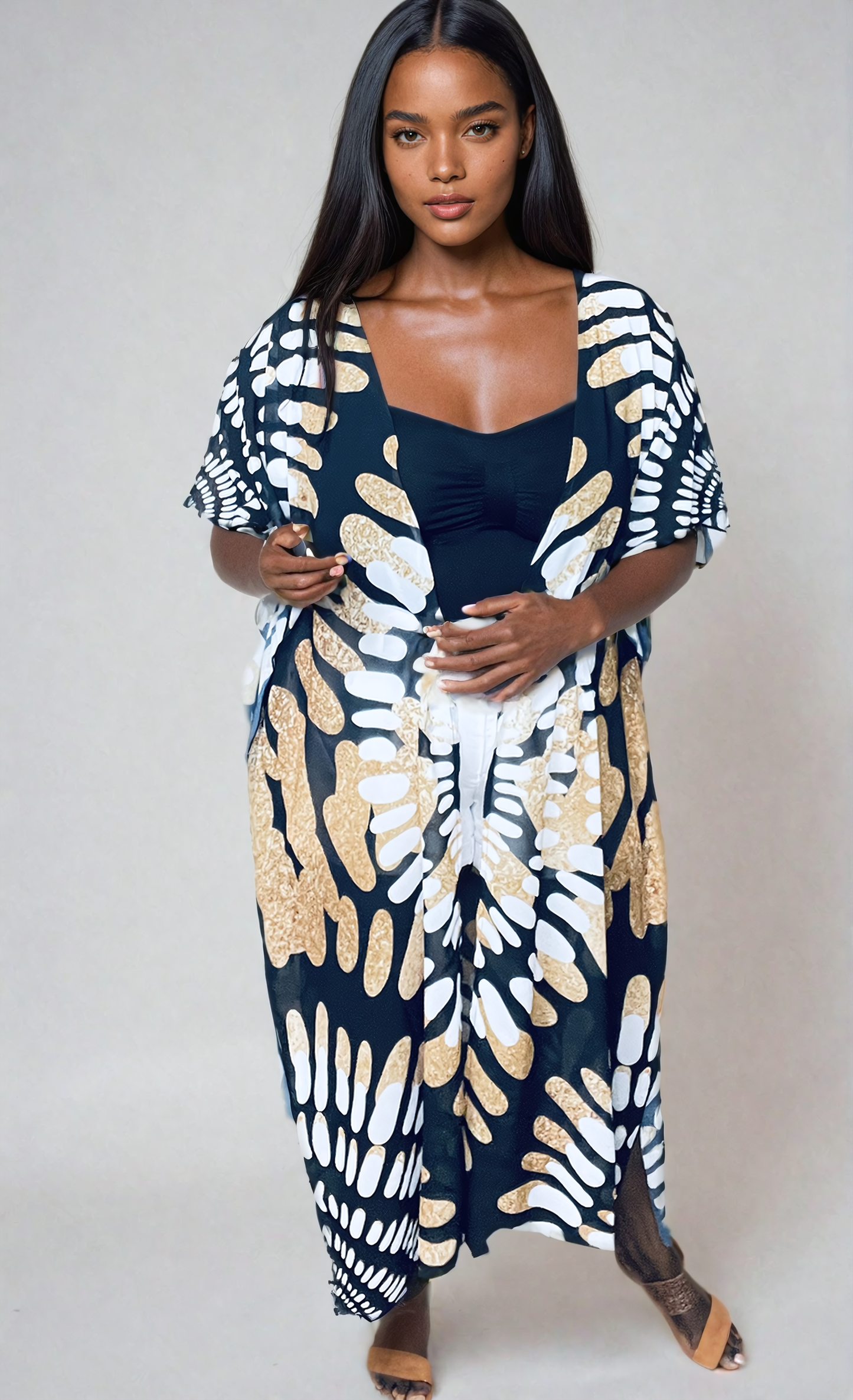 Woke Creations Chiffon Beach Coverups White Graphic Print
