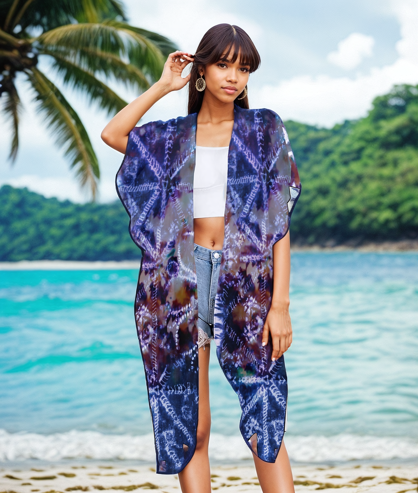 Woke Creations Chiffon Beach Coverups White Graphic Print