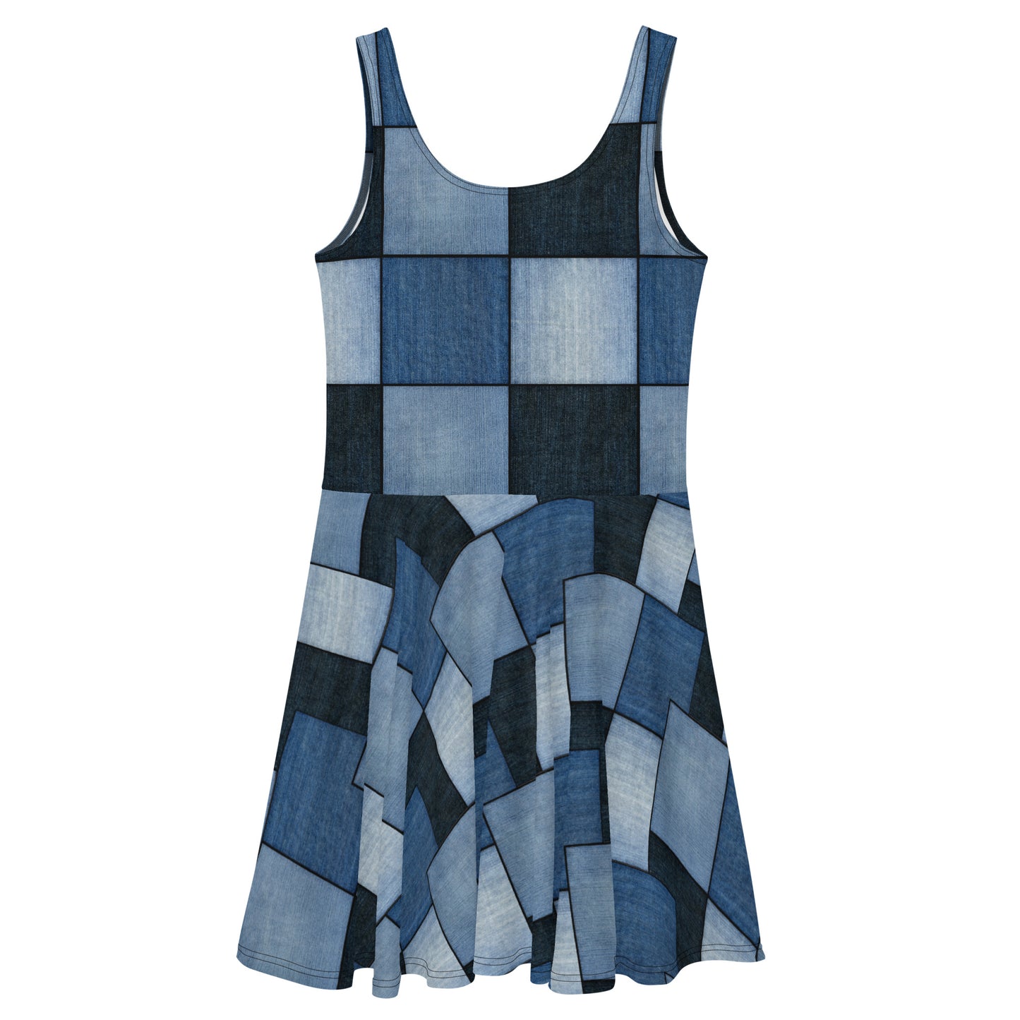 Woke Creations Bodycon Stretch Denim Look Patchwork Swing Dress