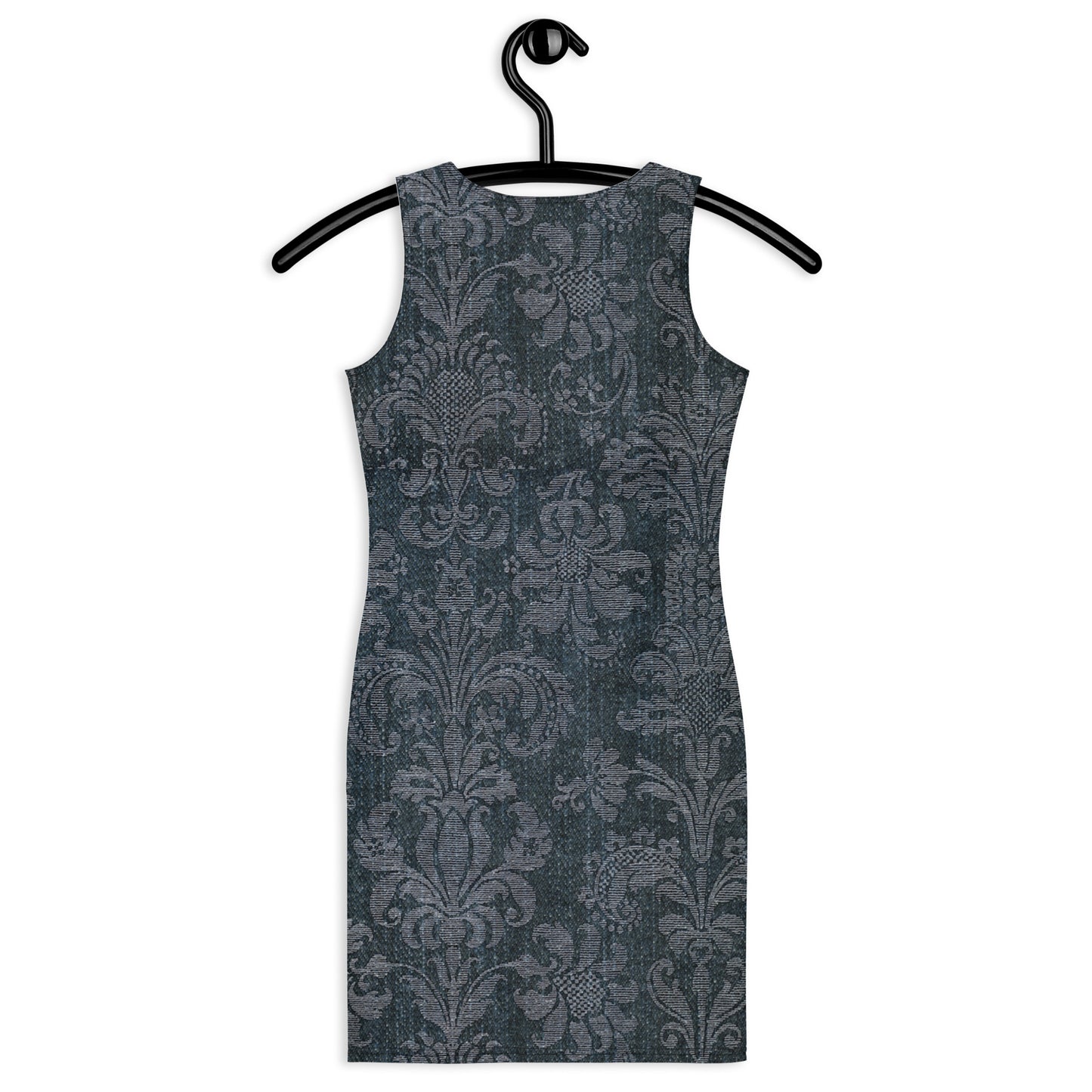 Faux Dark Denim Damask Stretch Tank Dress from Woke Creations