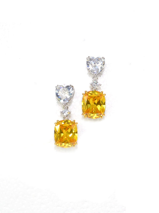 Woke Creations CZ Heart Yellow Gemstone Drop Earrings Plated Metal