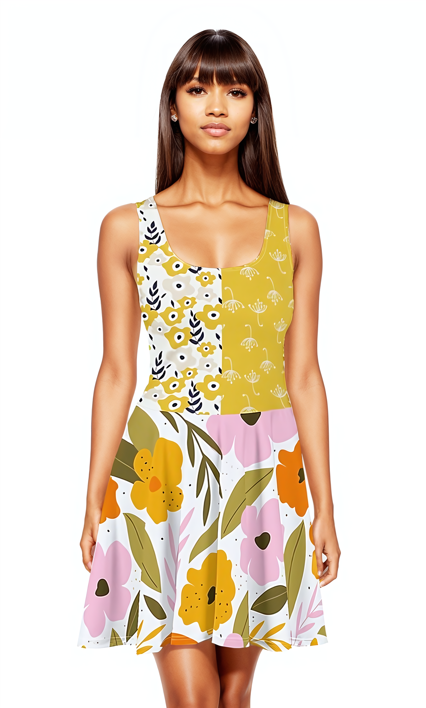 Woke Creations Pattern Mix Floral Swing Bodycon Dress