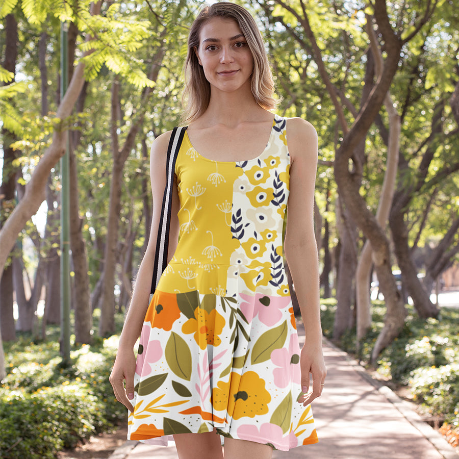 Woke Creations Pattern Mix Floral Swing Bodycon Dress