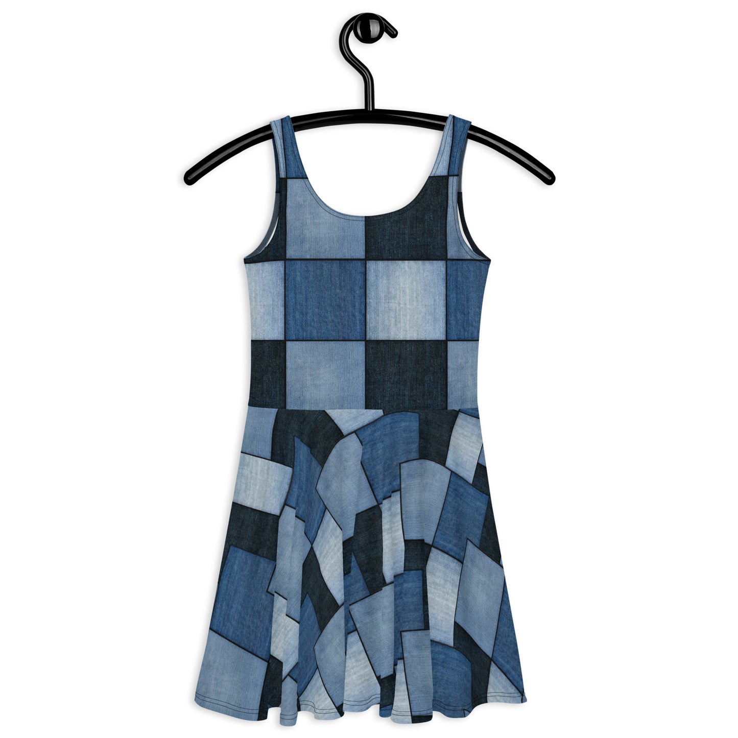 Woke Creations Bodycon Stretch Denim Look Patchwork Swing Dress