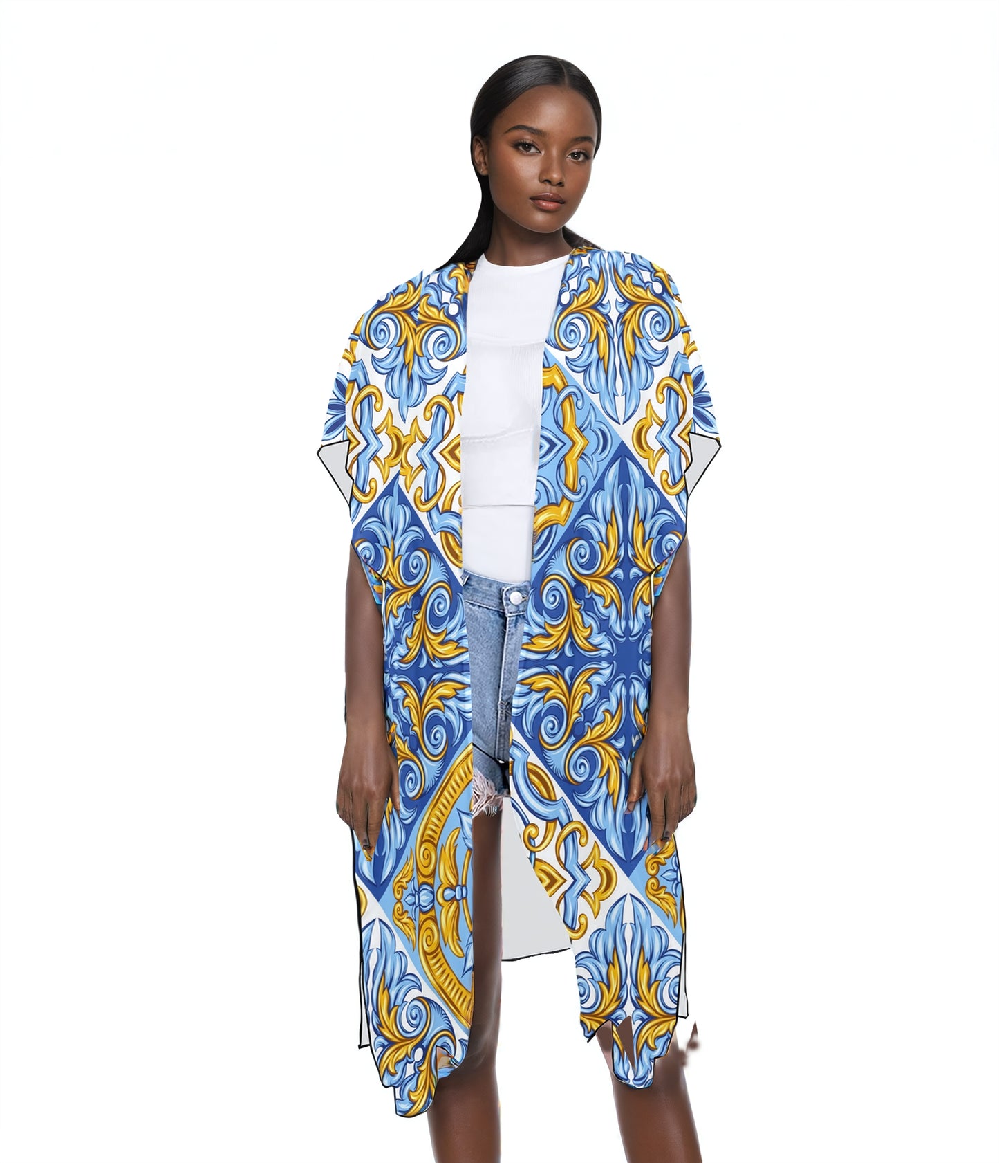 Woke Creations Chiffon Beach Coverups White Graphic Print