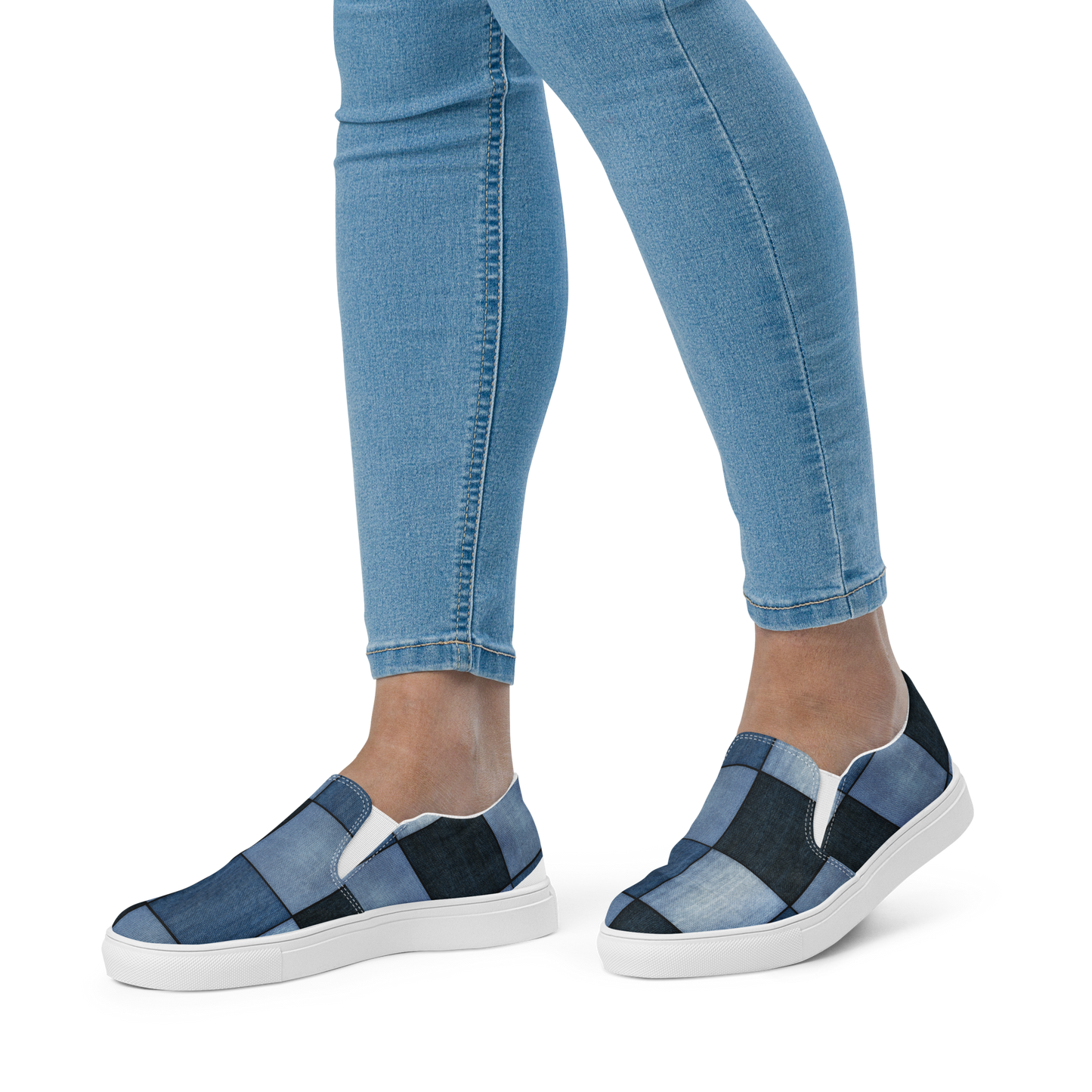Woke Creations Slip on patchwork denim print canvas sneakers