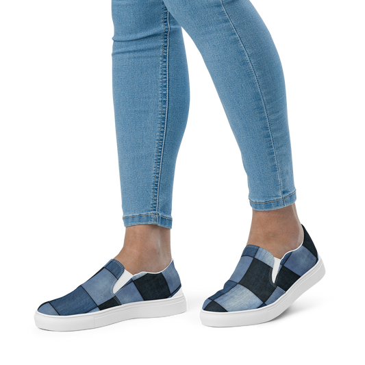 Woke Creations Slip on patchwork denim print canvas sneakers